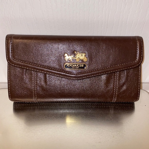 Coach Madison Women’s Leather Check book Clutch Wallet - Picture 1 of 4